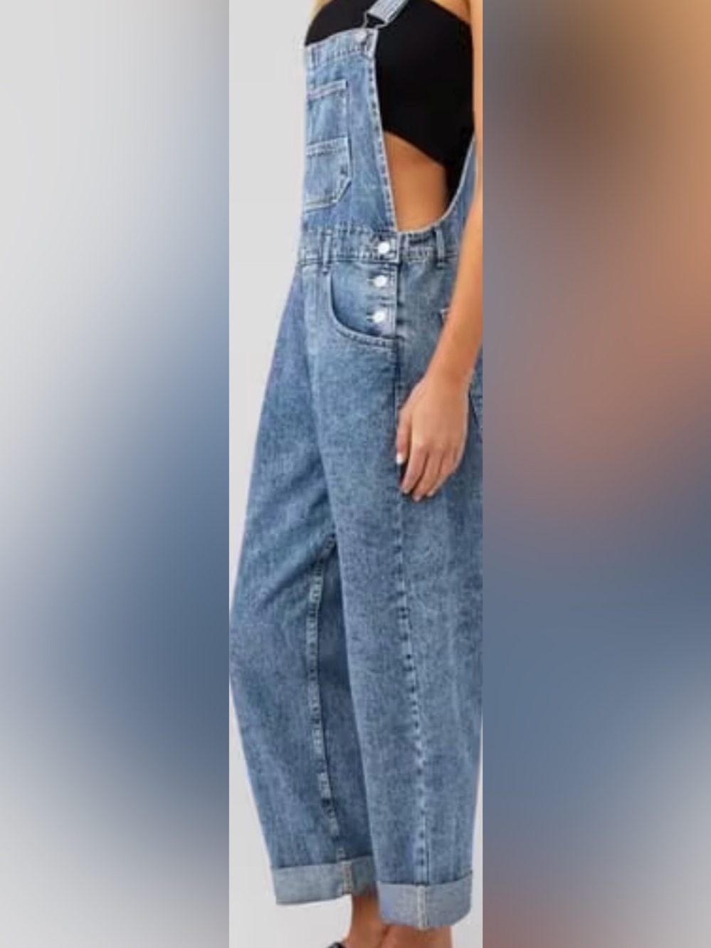 Free People Light Wash Denim Overalls Size XL